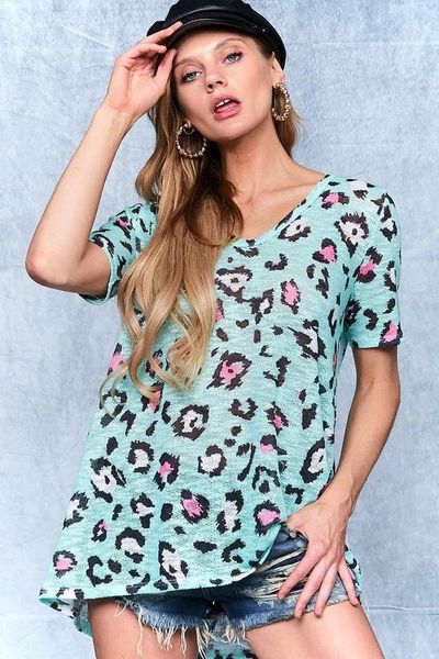 

europe and the united states leopard print round neck pullover loose women's short sleeve women's t shirt, White