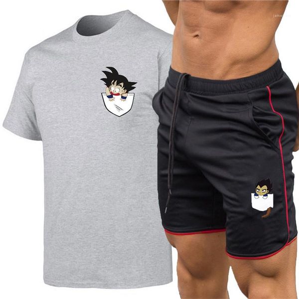 

шеи спортивные костюмы модельер свободные мужские 2 шт. наборы мультяшные персонажи печати работает пуловер мужские костюмы лето мужской эки, Gray