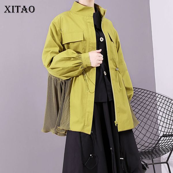

xitao waist women jacket fashion new 2019 autumn elegant mandarin collar pocket goddess fan casual style loose coat gcc2105, Black;brown