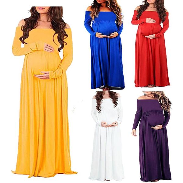 

maternity clothes pgraphy props pregnancy dress off shoulder long sleeve maternity dress for p shoot pregnant, White