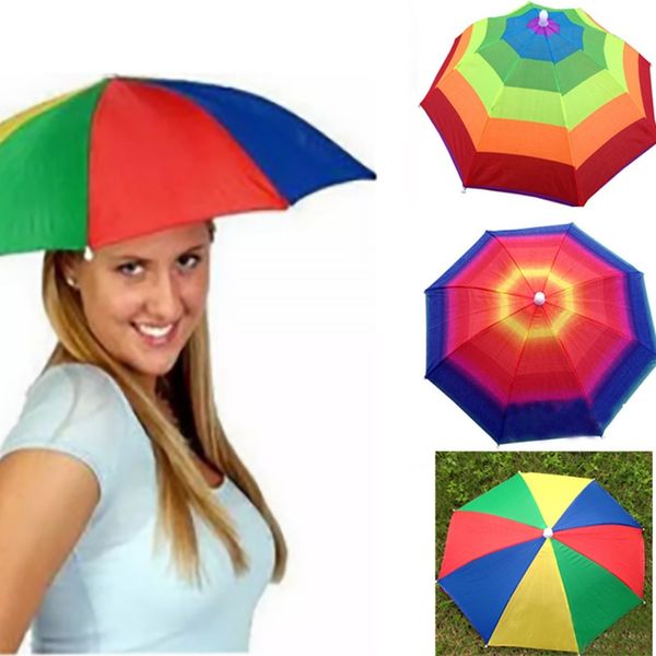 

3colors foldable sun rainbow umbrella hat for children adjustable headband hat umbrella hiking fishing outdoor kit fa2944