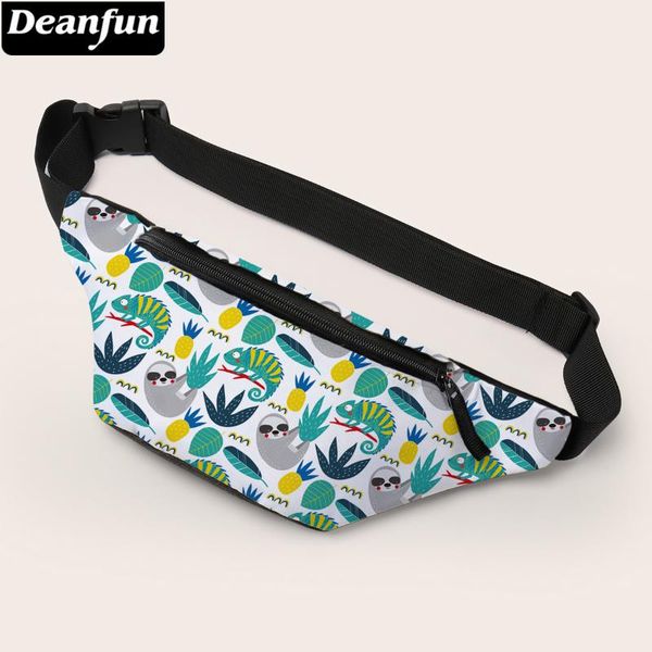 

deanfun waist bag printing cute sloth chameleon fanny pack with adjustable belt gift 18002