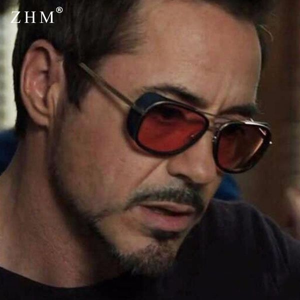 

2020 steampunk ton stark iron man 3 sunglasses men brand women mirror designer sun glasses vintage lens red uv400 sunglasses lhtla