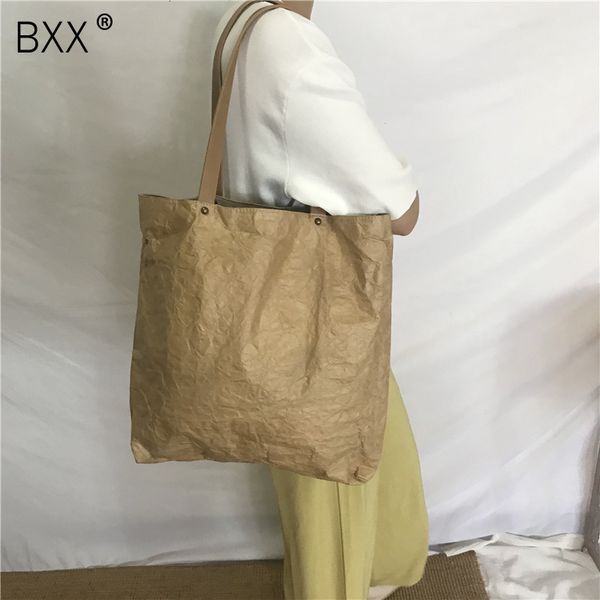 

bxx] women's single shoulder bag all-match vintage wash kraft waterproof large capacity solid color shopping bag handbag hi458