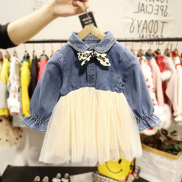 

new cute sweet cowboy bow flare sleeve mesh gauze autumn girl long sleeve dress princess lady dress, Red;yellow