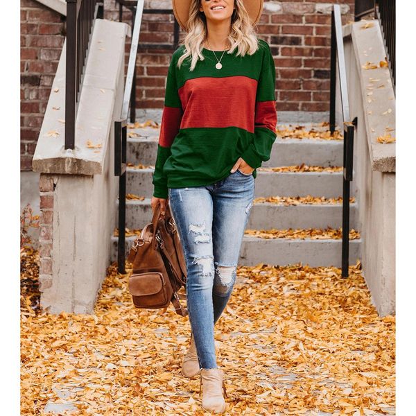 

designer womens tee fashion patchworklong sleeves tshirt casual womens loose, White