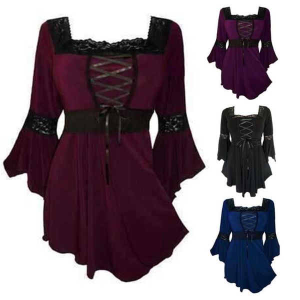 

плюс размер женщина средневековый ренессанс топы хэллоуин косплей принцесса готический колокол рукав рубашки стимпанк хлопок викторианская б, Silver