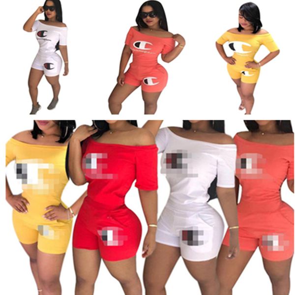 

Women champion letter hort track uit hort leeve flat off houlder t hirt hort 2 piece outfit port wear 2xl club clothe c41601