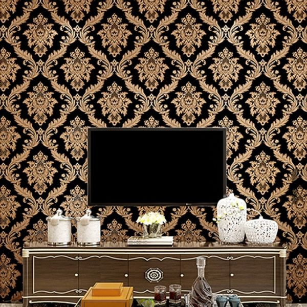 Luxus Damast Vinyl Tapete Rot Schwarz Gold PVC Wand Papier Rolle Wasserdichte Wand Abdeckung Wohnzimmer Schlafzimmer Home Decor