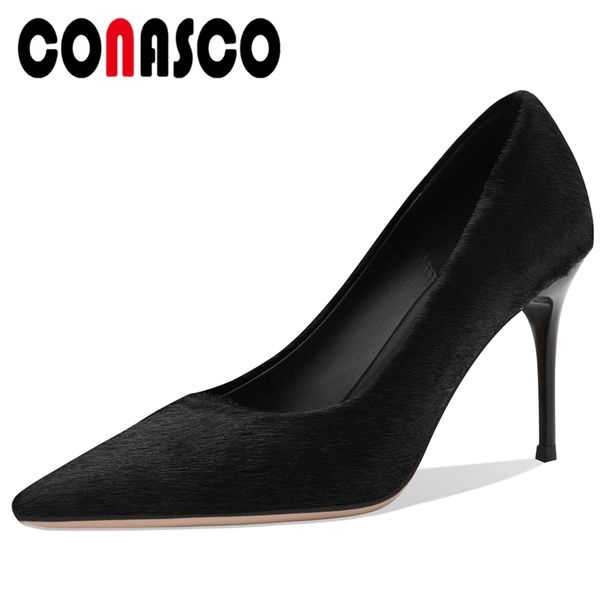 

conasco basic high heels shallow конская женщина насосы мода sexy пром свадьба управление леди обувь женщина остроконечного toe new, Black