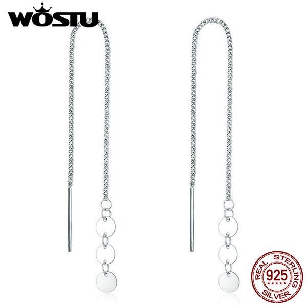 

wostu real 100% 925 sterling silver sequins drop earrings simple long tassels earrings for women wedding fashion jewelry cqe687