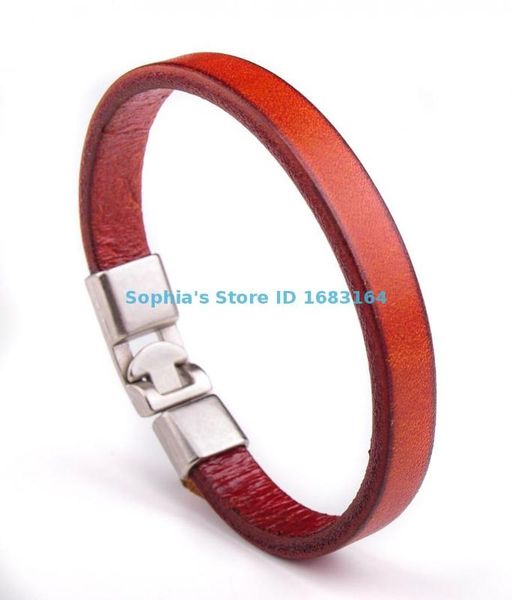 

bl07 orange new men single wrap slim plain leather wristband new, White
