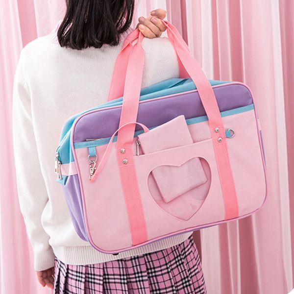 

2020 preppy style pink travel shoulder school bags for women girls canvas large capacity casual luggage organizer handbags totes