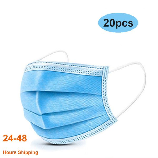 

20pcs masks disposable dust face daily protective anti flu dust-proof non-woven melt blown three-layer mask