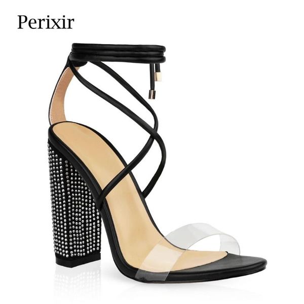 

sandals 2021 for women crystal heel pumps shoes ankle strap high heels party wedding rhinestones bride woman, Black