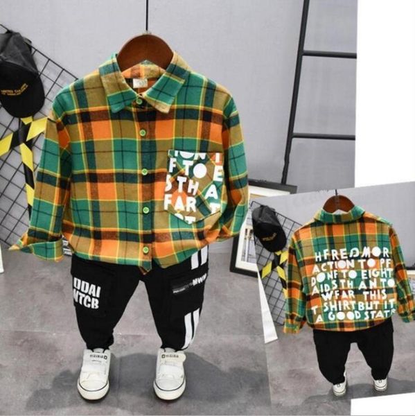 

kids boys clothes set spring lapel plaid shirt outfits cotton boys clothing casual suit children shirt and pants set 2-6years, White