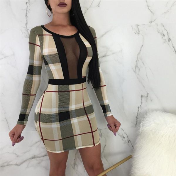

fashion women designer summer dresse panelled gauze plaid crew neck bodycon dresses summer women clothes, Black;gray