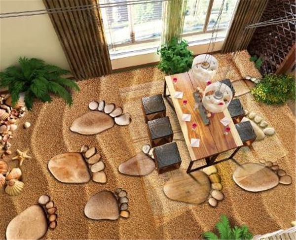 

пользовательские обои 3d пляж булыжник следы 3d 3d пол интерьер фрески обои