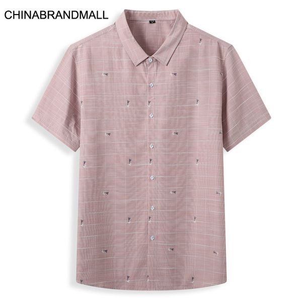 

2020 men plus fat plus size leisure grid printing short sleeve shirt, Gray