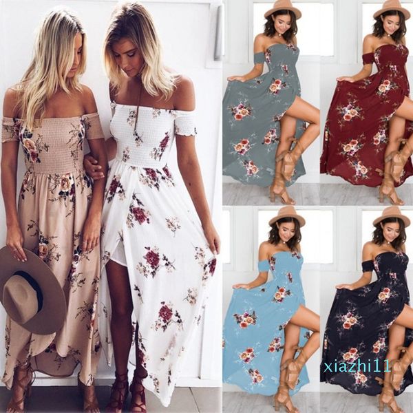 Fashion-Hot Sale Mulheres Impressão Floral Strapless Boho Vestido De Noite Vestido Festa Longo Maxi Vestido Verão Sundress Vestidos Casuais Plus Size XS-5XL