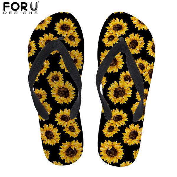 

forudesigns sunflower prints summer women flip flops casual beach sandals female slippers flipflops for teenager girls ladies, Black