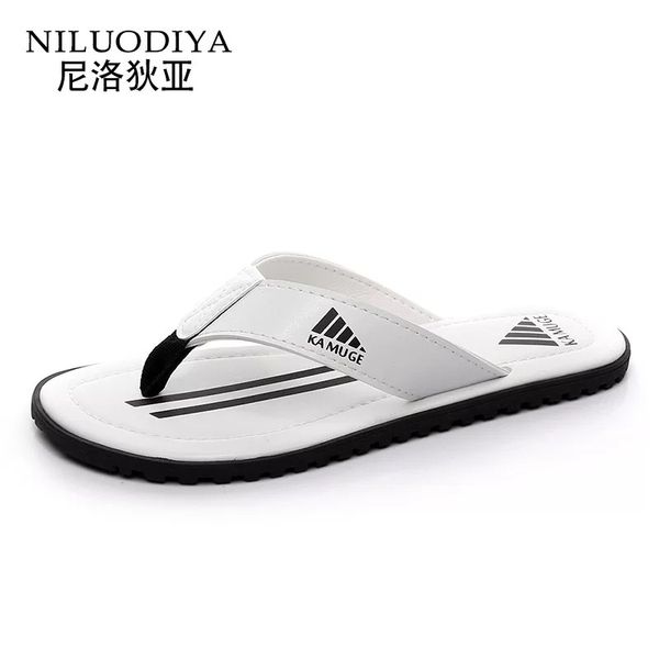 

pu leather summer men slippers beach slides comfort men casual shoes fashion flip flops sell footwear 2020, Black