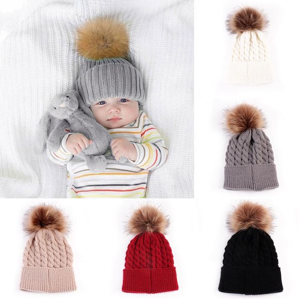 

baby winter beanie hat warm knit crochet caps beanie hat toddler kid faux fur prom prom knit skullies ski cap 0-3 years