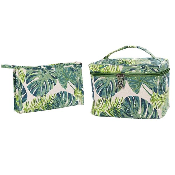 

big deal 2x canvas makeup bags womens cosmetic pouch travel clutch purse green leaves handbag organizer with zipper,square & buc