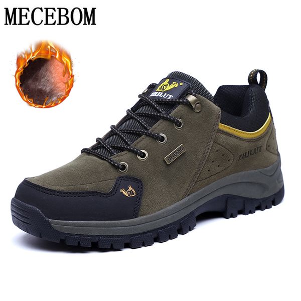 

men outdoor boots leather big size 36-47 winter ankle boots outdoor leisure couples plush thick bottom non-slip men, Black