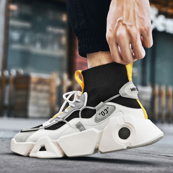 

men running shoes men high sneakers breathable sock outdoor sports walking jogging shoe cushioning height increasing shoes