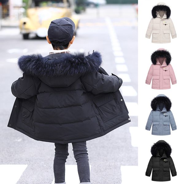 

new girl winter cotton-padded jacket children's faux fur coat kids outerwear warm hooded parka down jackets baby girls clothing, Blue;gray