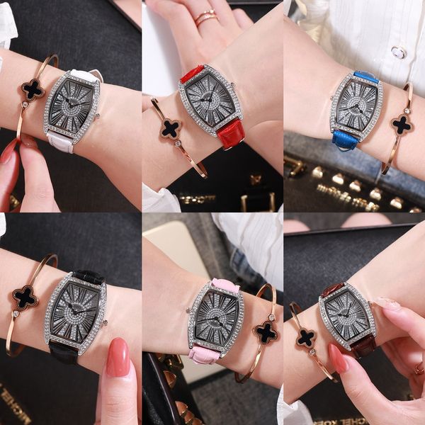 

dzg women's rhinestone wine barrel type rhinestone full diamond belt watch trend large roman lady's watch, Blue