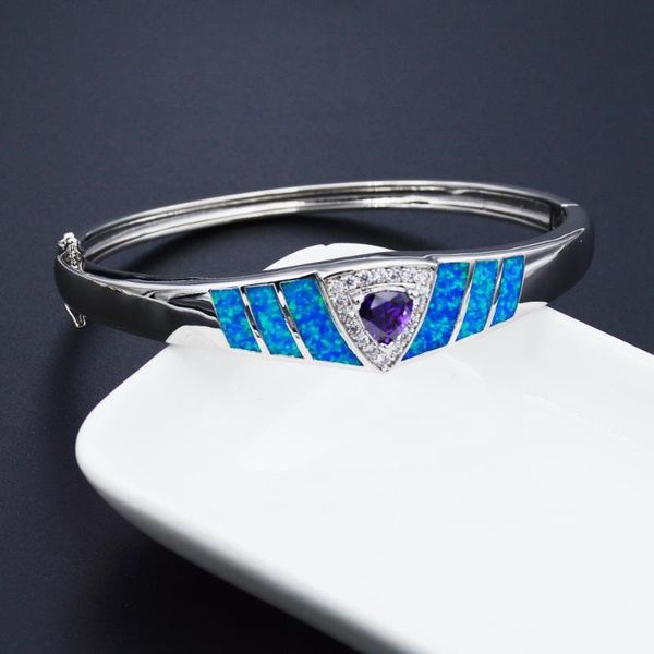 

women's blue fire opal bangle bracelet cuff, Black