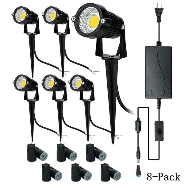 Yükseltme LED Açık Spotlight, 8 Paket 12 V Alçak Gerilim Peyzaj Aydınlatma Sıcak Beyaz IP65 UL Listelenen Adaptörü ile Su Geçirmez Bahçe Işıkları