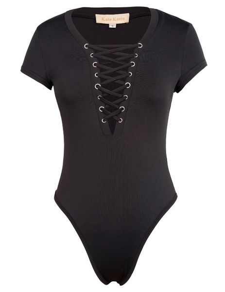 

lace-up jumpsuit solid bodysuit cocktail party night out women summer v neck evening slim short sleeve, Black;white