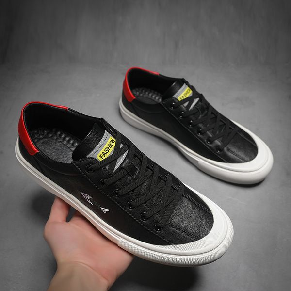 

spring 2020 casual male sneakers rubber soles casual shoes leather sneakers for mens men flats shoes size 39-44, Black