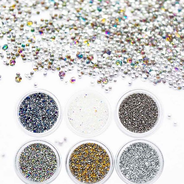 

1box mixed mini caviar beads crystal tiny rhinestones glass micro bead for nails diy colorful 3d nail art decorations mjz2124, Silver;gold