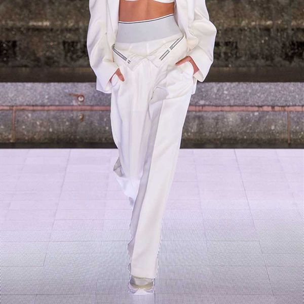 

spring 2020 new women's high waist trousers casual flanging smoke tube wide leg loose pants runway design women's clothing, Black;white