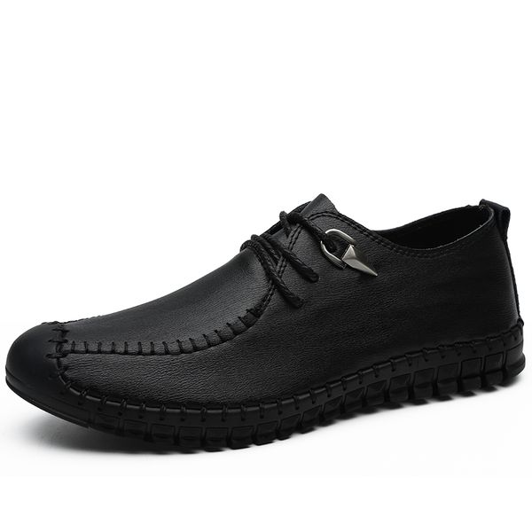 

fashion mens genuine leather loafers men slip on driving shoes moccasins men formal dress shoes male footwear, Black
