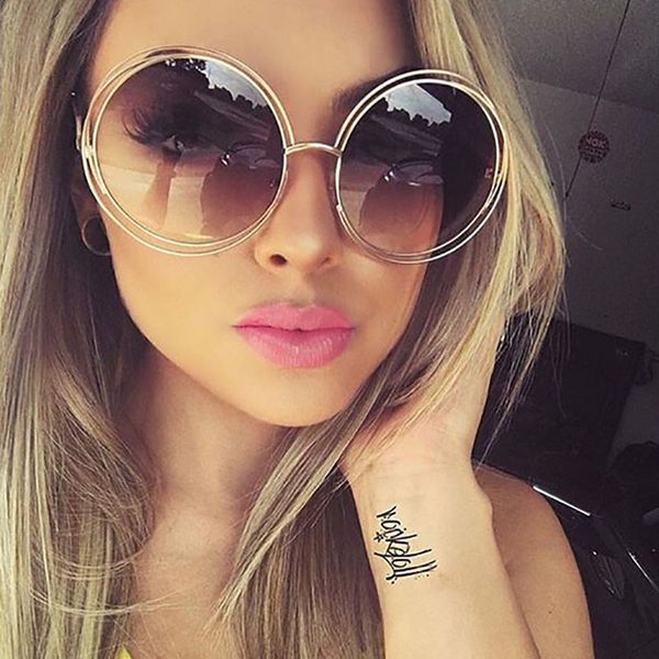 

2019 vintage round big size oversized lens mirror sunglasses women brand metal frame lady sun glasses lady cool retro, White;black