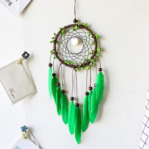 

подвеска автомобиля зеленый rattan перо ловец снов ретро art craft главная украшение авто зеркало заднего вида уравновешивания висячие украш