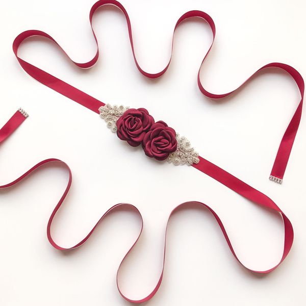 

270*2.5cm women wedding dress waist sash belts rhinestone rose flower bridal female girdle party waistband fashion floral, Black;brown