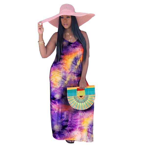 

tie dye suspenders women dresses designer fashion sleeveless summer loose casual round neck seaside beach dresses female clothing, Black;gray