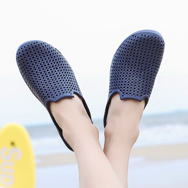 

postobon 2019 new men slippers summer shoes mesh hole beach slippers non-slip home bathroom flip flops casual sandals slides, Blue;gray