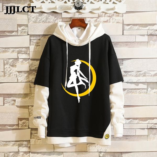 

pretty soldier sailor moon pretty guardian sailor moon coat hoodies costume fake two pieces sweatshirt print casual full regular, Black