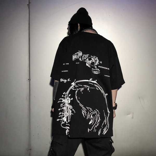 

mens designer oversize tshirts hiphop high street darkly styles summer casual loose mens t shirts, White;black