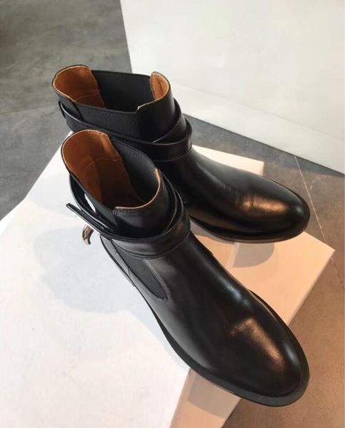 

black rivets studs womens leather ankle boots runway woman spikes short motorcycle booties buckle strap casual punk wedges shoes