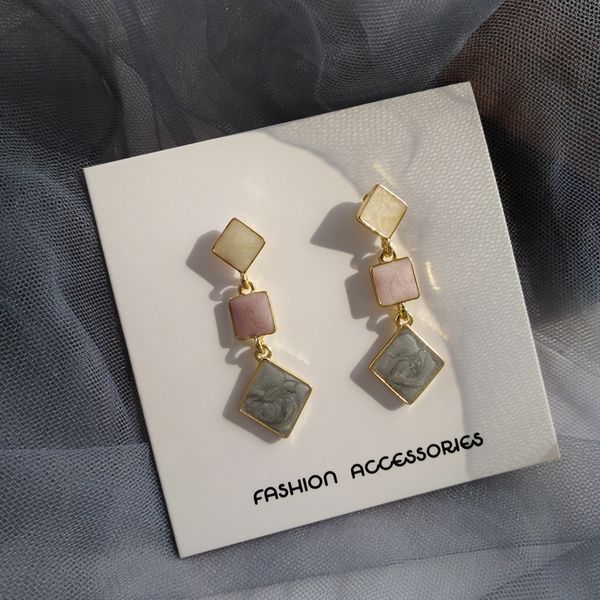 

fashion simple geometric earrings long eardrop vintage square tassel earrings jewelry making dangle for women, Silver