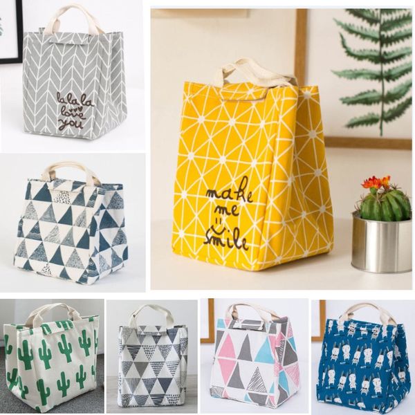 

reusable lunch bag insulated lunch box canvas fabric with aluminum foil lunch tote handbag for women men school office travel an2430
