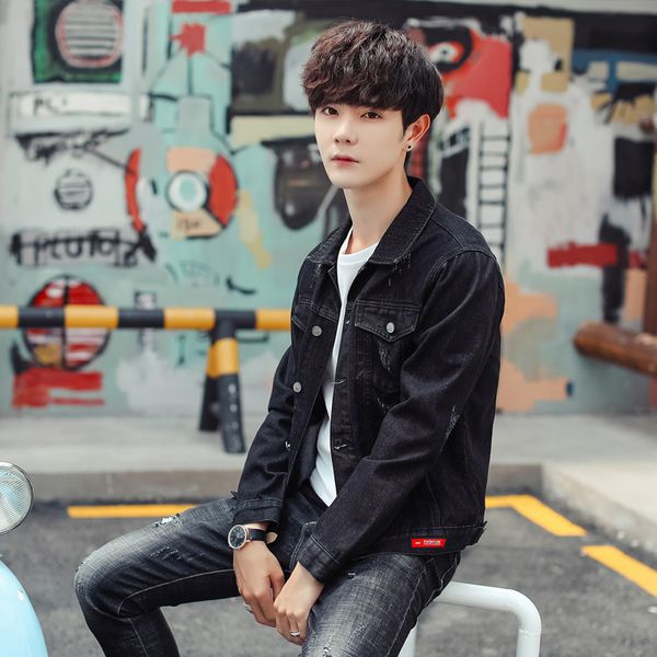 

джинсы пальто мужская весна и осень slim fit ретро versatile студенты куртка мужчины ковбой одежда красивый пиджак мода, Black;brown